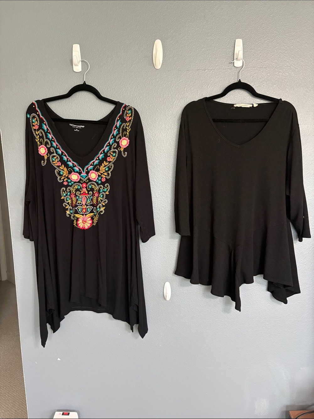 Lot of 2 tops from Soft Surroundings - black and black w/ neckline detail XXXL